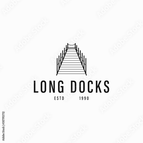 outline long docks sign logo design vector illustration. line art long port lake symbol logo vector design template with modern, premium and elegant styles isolated on white background.