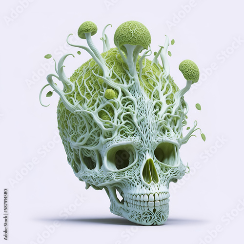 skull decorated with floral ornament, Generative AI photo