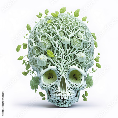 skull decorated with floral ornament, Generative AI
