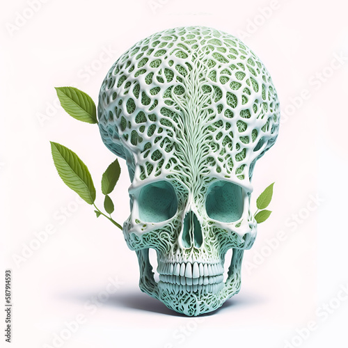 skull decorated with floral ornament, Generative AI photo