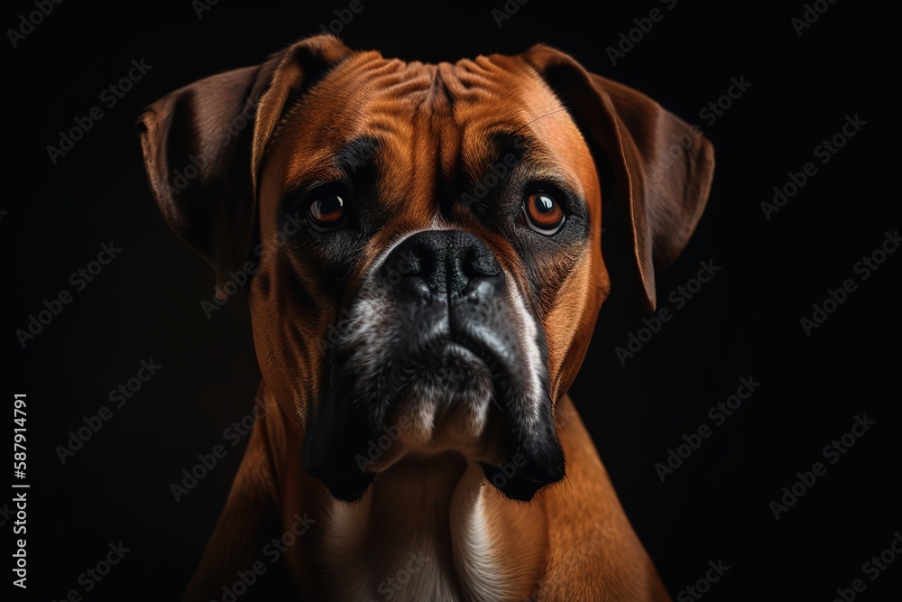 A loyal and affectionate Boxer cuddled up with its owner, showing off its loyal and affectionate nature. Generative AI