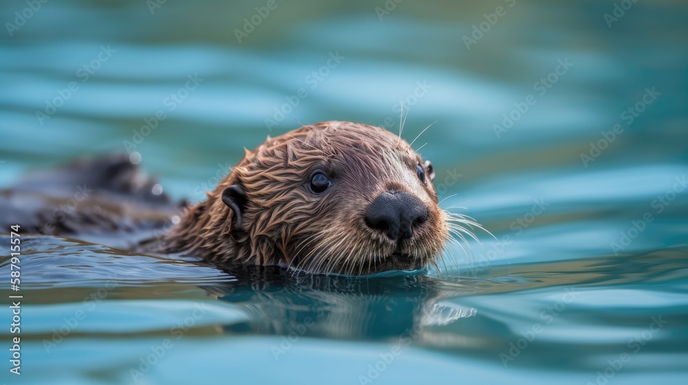 A playful baby sea otter floating. Generative AI A playful baby sea otter floating. Generative AI