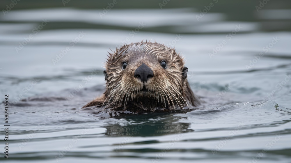A playful baby sea otter floating. Generative AI A playful baby sea otter floating. Generative AI