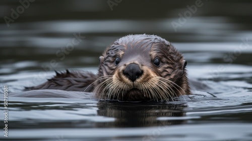 A playful baby sea otter floating. Generative AI