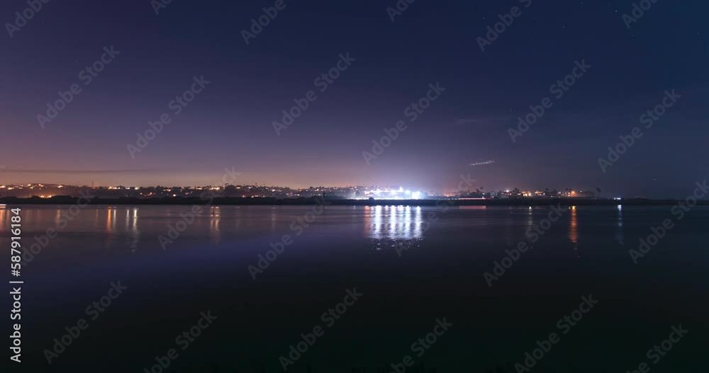 Timelapse Lockdown Of Passing Harbor Ships And Skyline At Dusk - Marina Del Rey, California Timelapse Lockdown Of Passing Harbor Ships And Skyline At Dusk - Marina Del Rey, California