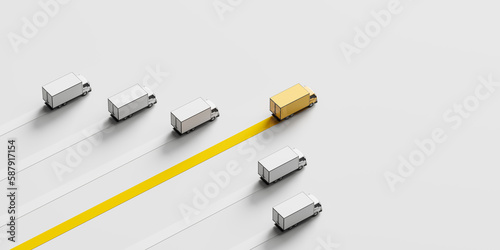 Trucks moving on light background, fastest delivery concept