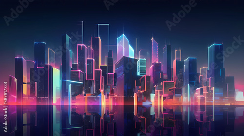 Futuristic Cityscape, Low Poly 3D Generative Ai