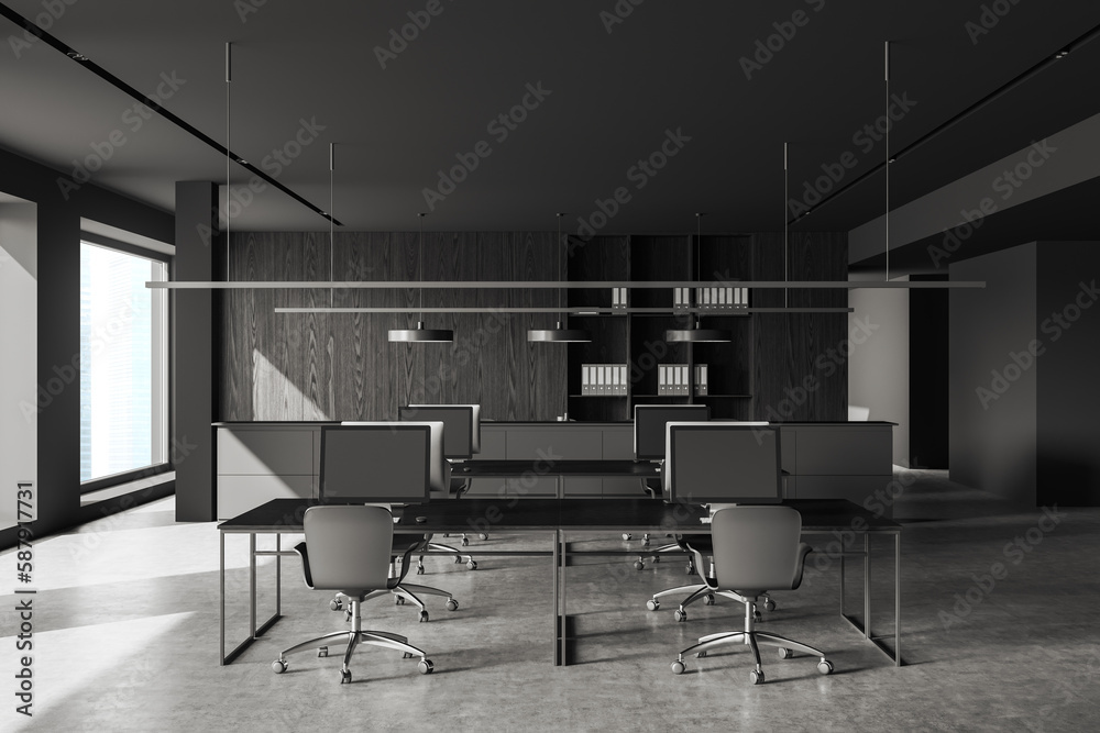 Gray and wooden open space office Gray and wooden open space office