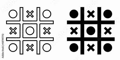 outline silhouette tic Tac toe icon set isolated on white background photo