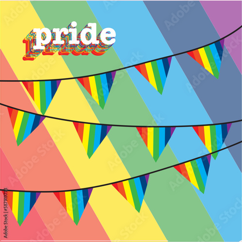 colorful background with bunting flags for pride day, vector illustration.
