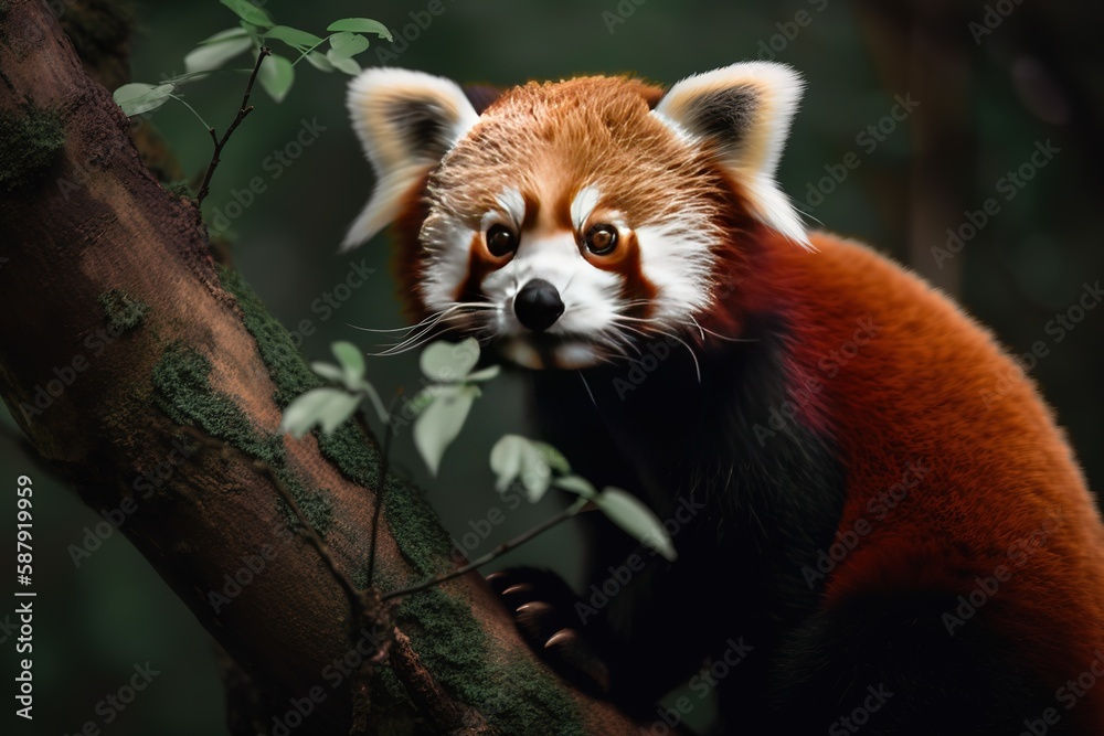 A cute and cuddly Red Panda snuggled up in a tree, showing off its cute and cuddly nature. Generative AI A cute and cuddly Red Panda snuggled up in a tree, showing off its cute and cuddly nature. Generative AI