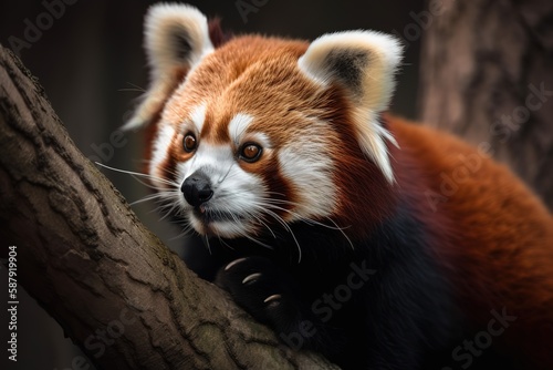 A cute and cuddly Red Panda snuggled up in a tree, showing off its cute and cuddly nature. Generative AI