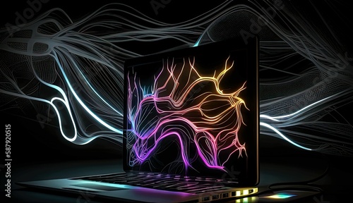 Laptop with abstract lines.