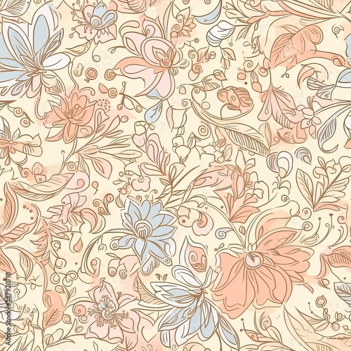 Digitales Papier. Blumen nahtloses Muster. Blumen Hintergrund. Frühling digitales Papier. Florales digitales Papier. Delicate floral seamless pattern. AI generated.
