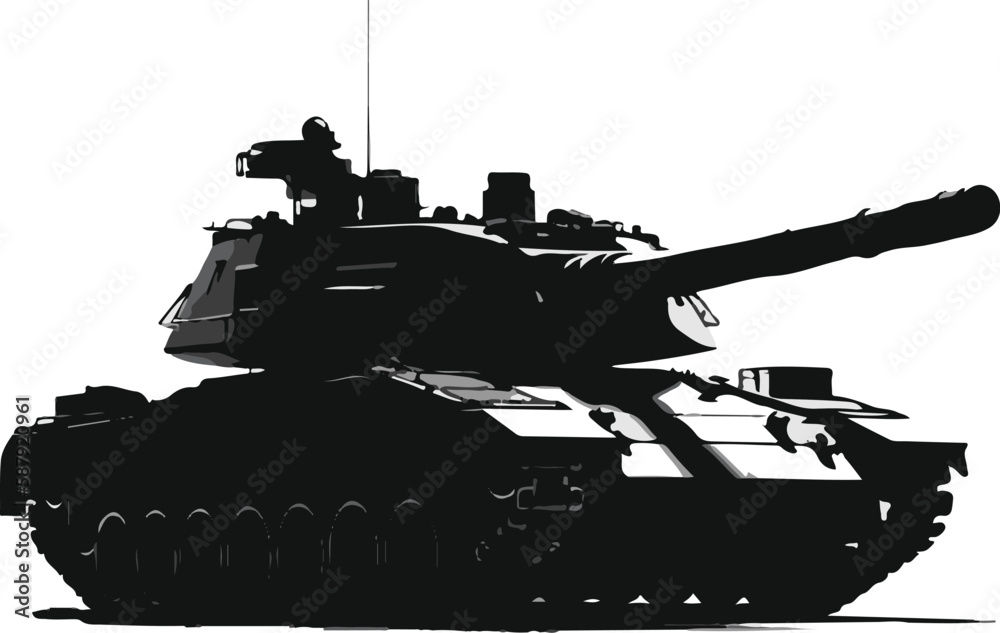 Silhouette of a military, army tank.