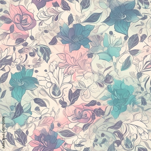 Digitales Papier. Blumen nahtloses Muster. Blumen Hintergrund. Fr  hling digitales Papier. Florales digitales Papier. Delicate floral seamless pattern. AI generated.