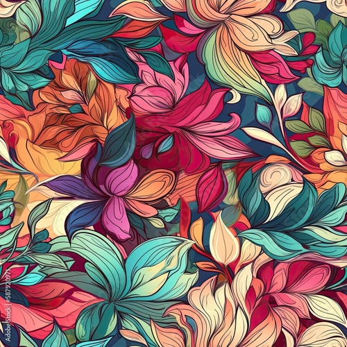 Digitales Papier. Blumen nahtloses Muster. Blumen Hintergrund. Fr  hling digitales Papier. Florales digitales Papier. Delicate floral seamless pattern. AI generated.