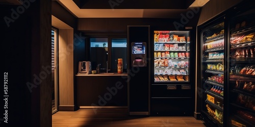 Vending machine at night in house cozy kitchen, concept of Nighttime eating, created with Generative AI technology