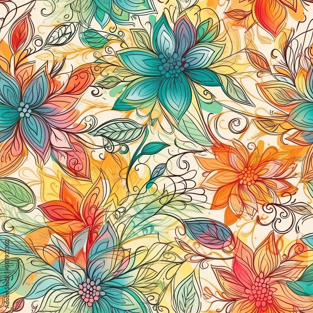 Delicate floral seamless pattern with a glossy finish. AI generated. Delicate floral seamless pattern with a glossy finish. AI generated.
