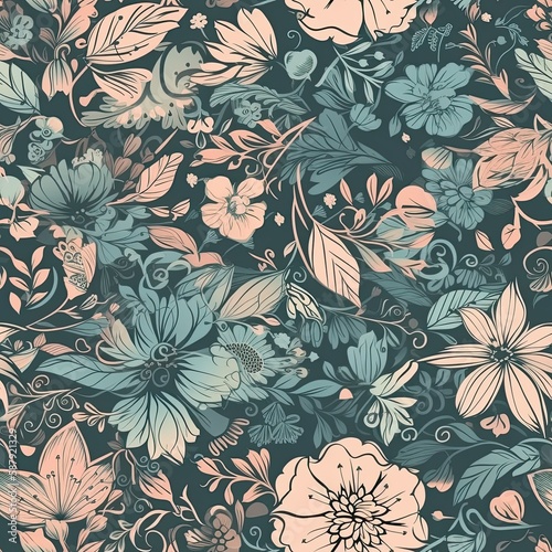 Delicate floral seamless pattern with a glossy finish. AI generated. generative ai.