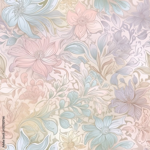 Delicate floral seamless pattern with a glossy finish. AI generated. © Gogi