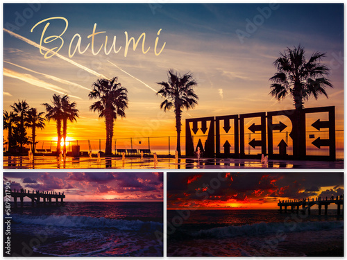 Collage of three photographs taken near the Georgian city of Batumi, with the inscription