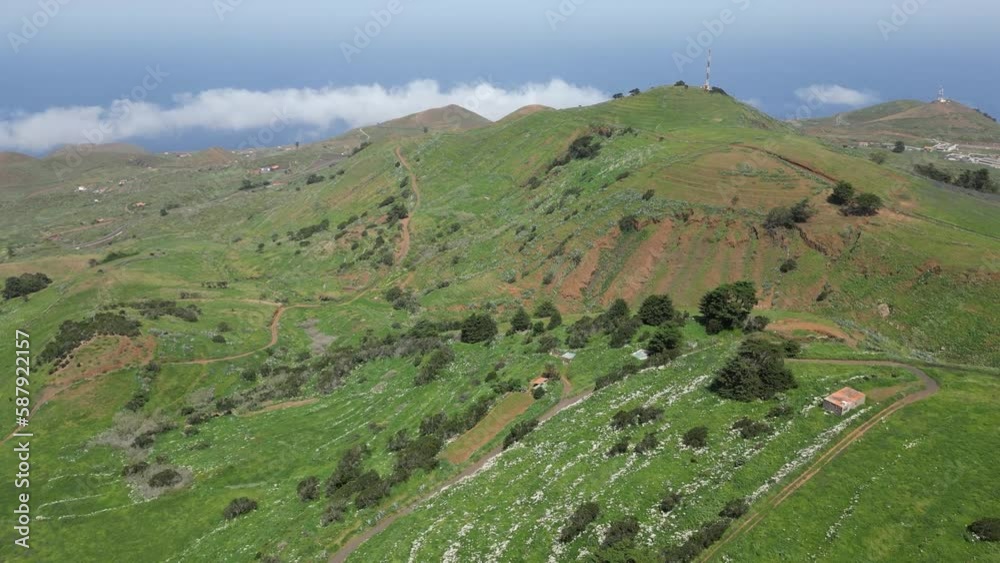 Aerial View at Green Volcanic Hills near Villa de Valverde at El Hierro Island. Canary Island, Spain. Aerial View at Green Volcanic Hills near Villa de Valverde at El Hierro Island. Canary Island, Spain.
