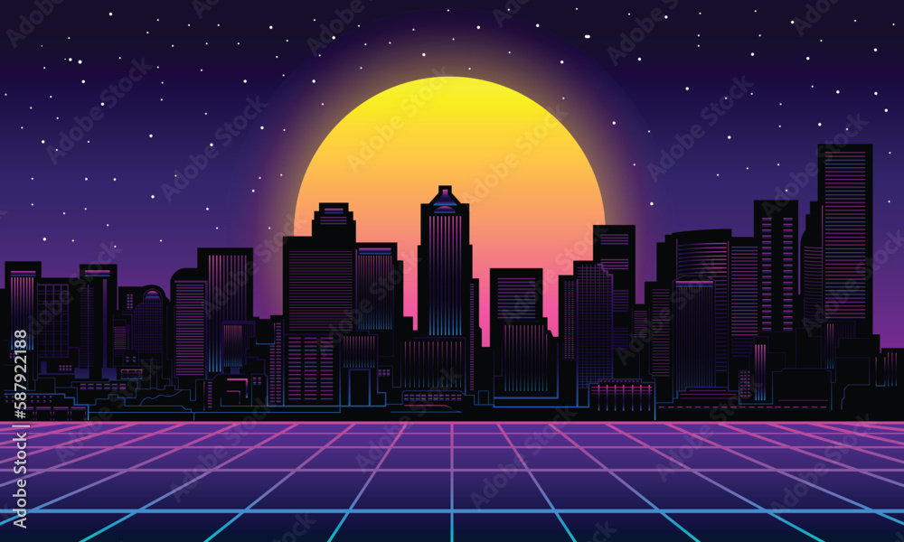 city skyline at night 80s