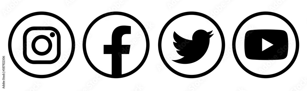 Black & white round circle outline social media icon collection ...