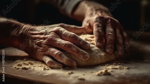 xtreme close up of two hands making a pizza dough