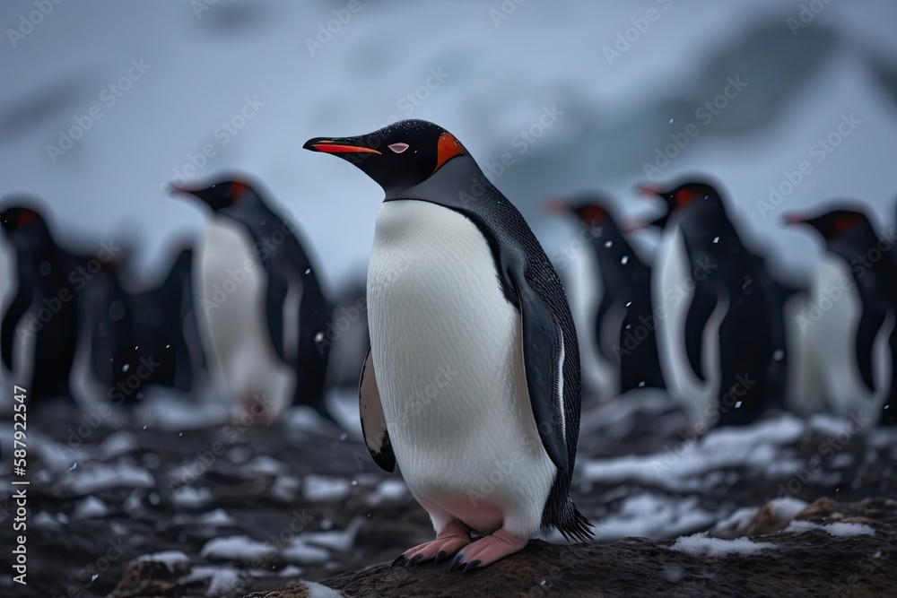 Obraz premium Plants and animals of warm Antarctica. Generative AI.