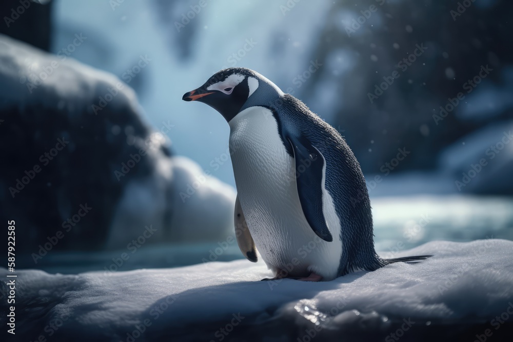 Fototapeta premium Plants and animals of warm Antarctica. Generative AI.