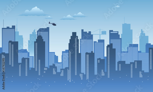 cool city Background silhouette in the afternoon with blue theme