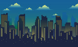 cool city Background silhouette in the night with dark green theme
