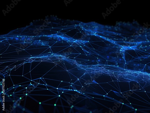 Powerpoint, black background, blue fluorescence map, line connection