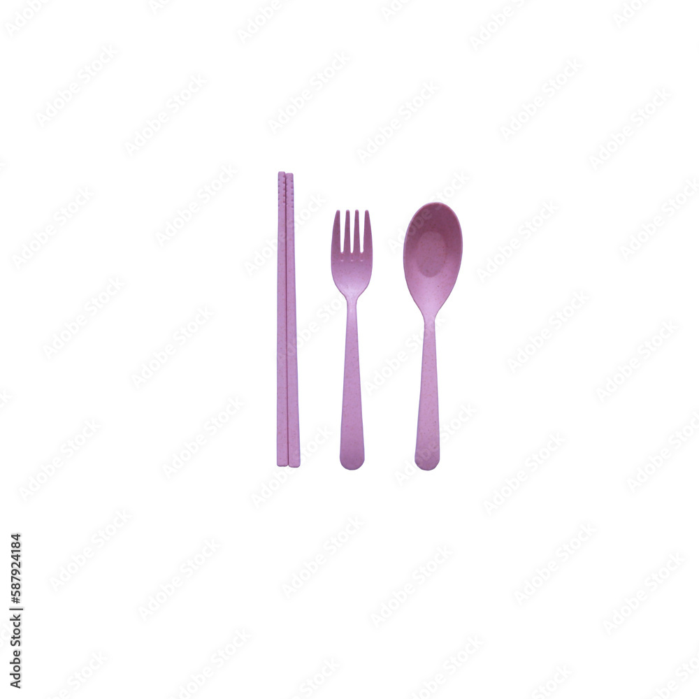 spoon,cutlery and chopsticks color pink on isolated food meal concept spoon,cutlery and chopsticks color pink on isolated food meal concept