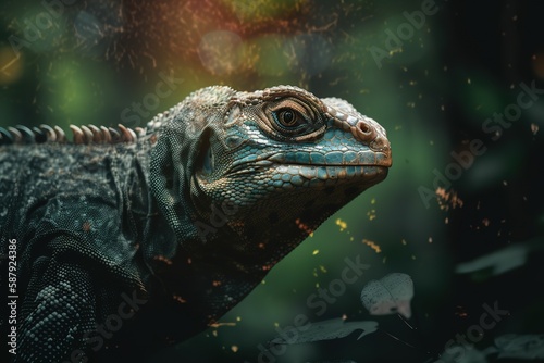 A fierce and determined komodo dragon in the forest Generative AI