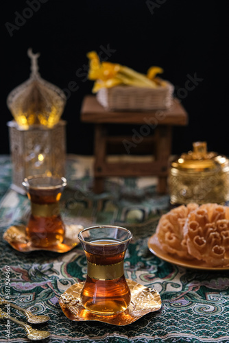 turkish tea and dessert on the table