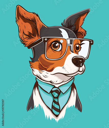 Dog wearing glass illustration in formal dressup