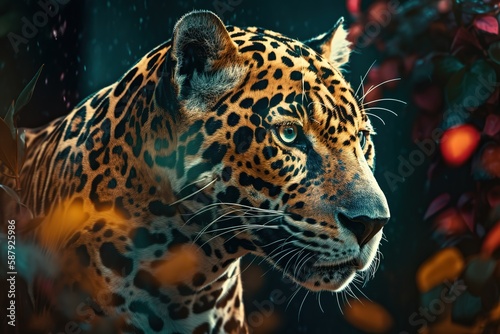 A fierce and powerful jaguar in the jungle Generative AI