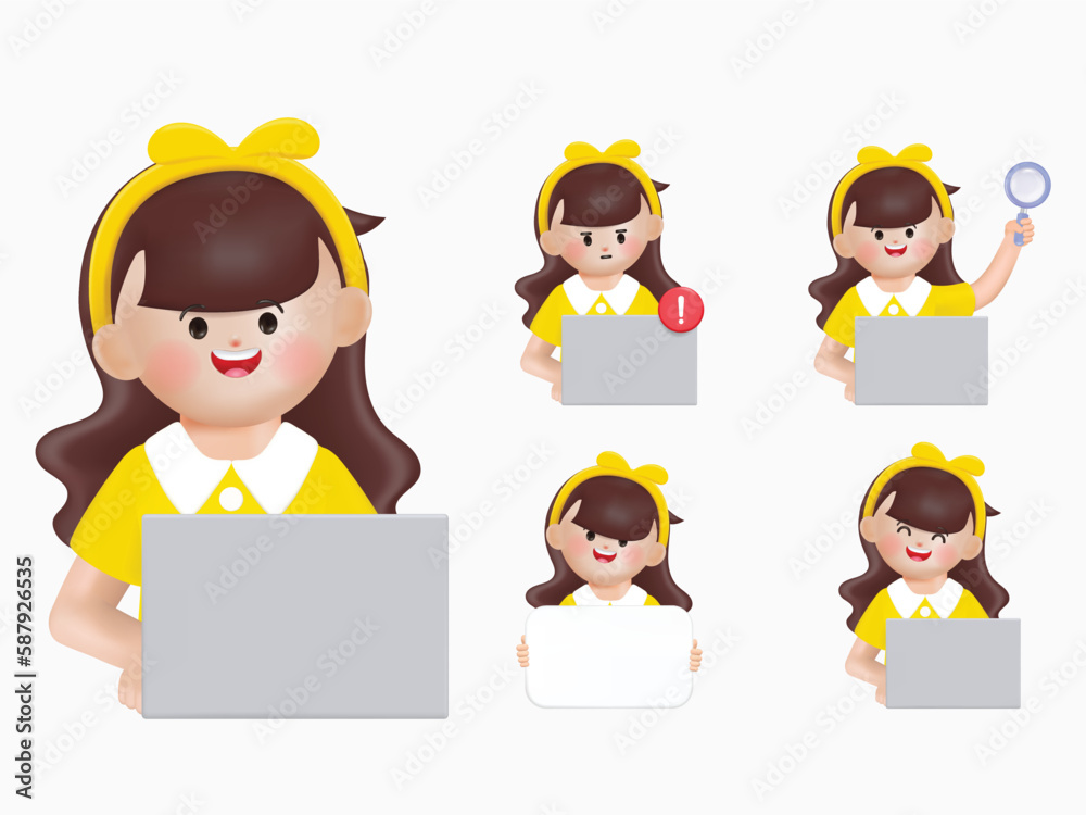 3d cartoon woman character Mail service concept. E-mail message, mail notification, social network, new mail and spam concept. 3d vector cartoon people design.