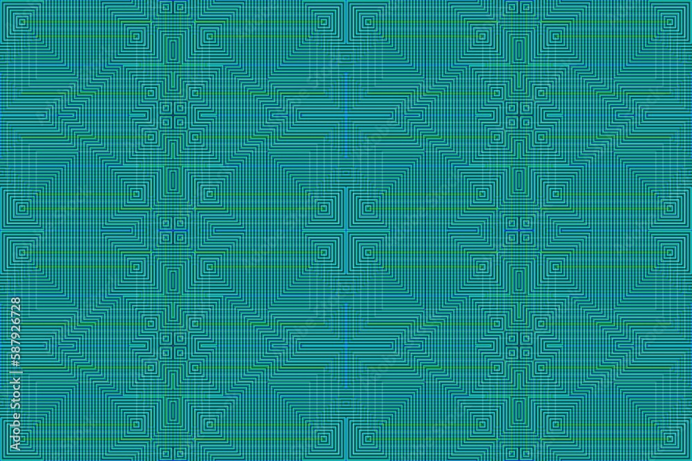 Turquoise labyrinth pattern, kaleidoscope pattern, seamless 