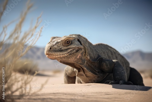 A fierce and predatory komodo dragon in the desert Generative AI © create
