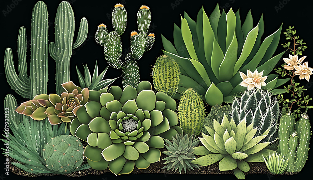 Succulent Garden, various succulents, such as cacti and aloevera using generative art Succulent Garden, various succulents, such as cacti and aloevera using generative art
