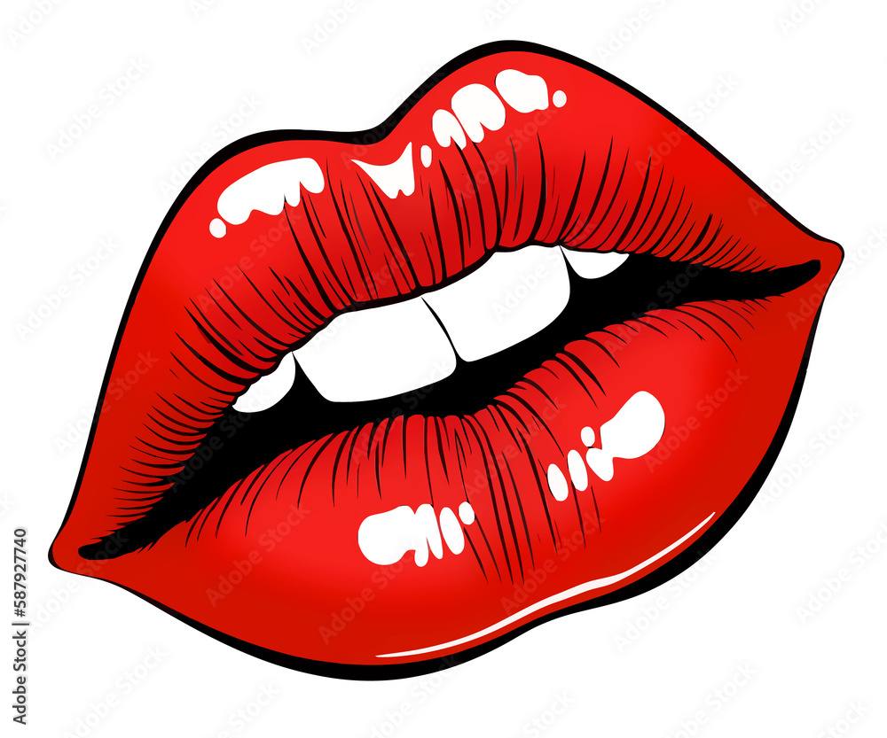 Classic red female lips. Simple graphics on a white background