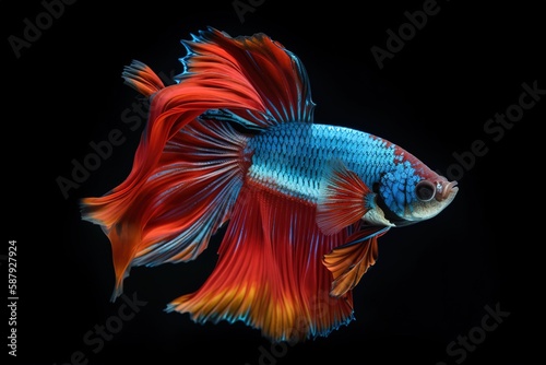A graceful and elegant Siamese fighting fish swimming in a tank, showing off its vibrant colors and graceful movements. Generative AI