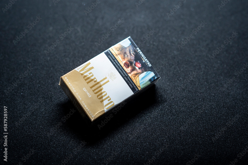 Jakarta, Indonesia. March 27, 2023 Marlboro close up. Packaged