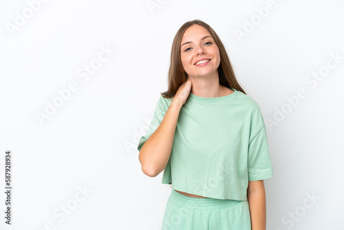 Young Lithuanian woman isolated on white background laughing
