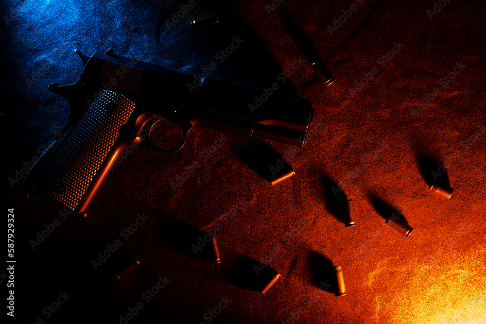 Crime scene of a hanggun with empty shell casings. Stock Photo | Adobe ...