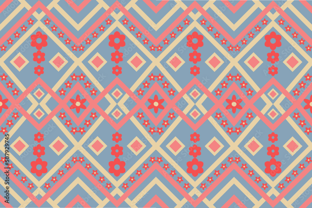 Geometric retro colors ethnic oriental pattern traditional Design for background,carpet,wallpaper,clothing,wrapping,fabric,Vector illustration.embroidery style.